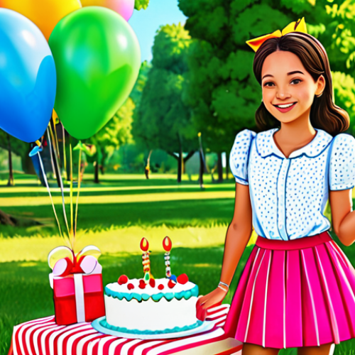 Rosa's Summer Birthday**

"A cheerful illustration of Rosa from Secret Jouju, fully clothed in a cute summer outfit, appropriate attire, celebrating her birthday with friends in a bright, sunny park. Balloons, presents, and a birthday cake are visible. Safe for work, family-friendly, perfect anatomy, well-formed hands, natural pose, professional illustration, high quality."

**