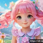 시크릿쥬쥬 캐릭터 성우 - A vibrant and lively anime-style girl character named Juju, wearing a colorful magical girl outfit w...