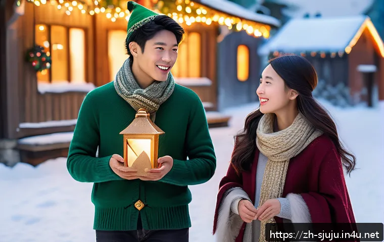 시크릿쥬쥬 크리스마스 스페셜 - A cozy Christmas scene in a magical snowy village at twilight, featuring a group of young friends we...