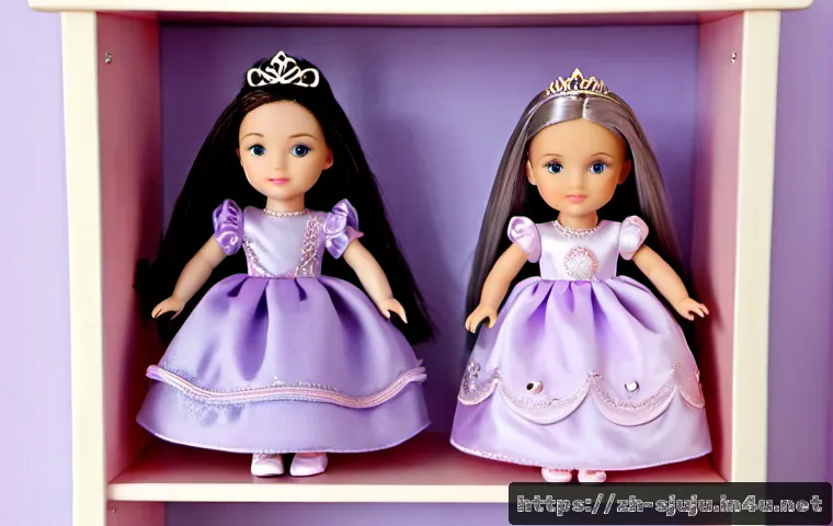 시크릿쥬쥬 컬렉션 시리즈 - Photorealistic children’s magical fashion doll collection displayed neatly on a pastel bedroom shelf...